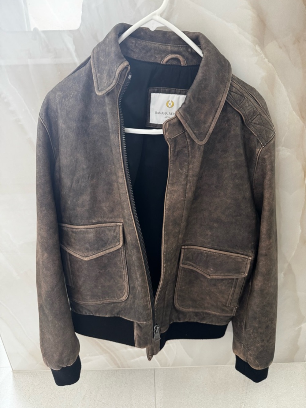 Banana Republic leather  Jacket in Taupe Brown. NEVER WORN.